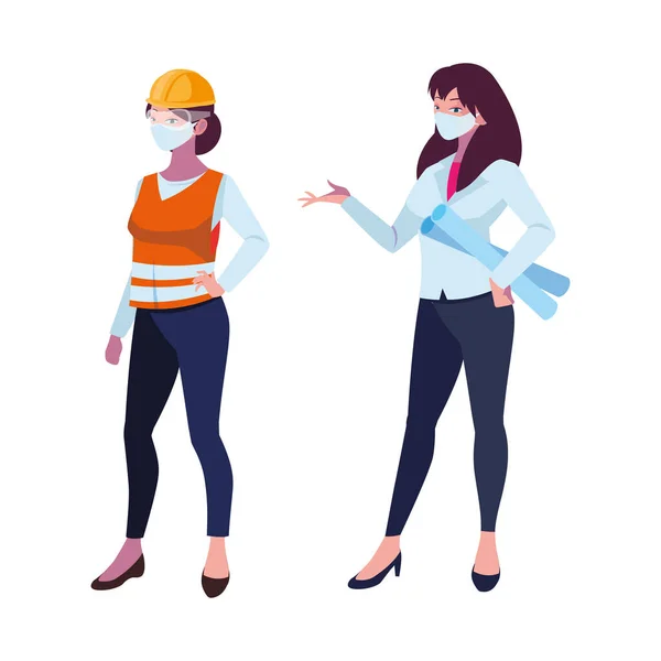 Industriële vrouwelijke werknemers met gezichtsmaskers — Stockvector