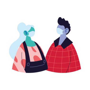 Maskeli ve kazak vektör tasarımlı erkek ve kadın avatar çizgi filmi