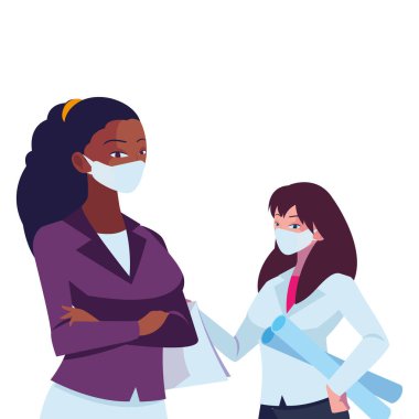 Yüz maskeli endüstriyel kadın işçiler