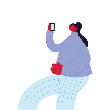 Akıllı telefon vektör tasarımlı kadın karikatürü