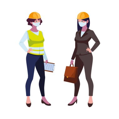 Yüz maskeli endüstriyel kadın işçiler