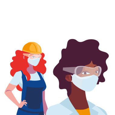 Yüz maskeli endüstriyel kadın işçiler