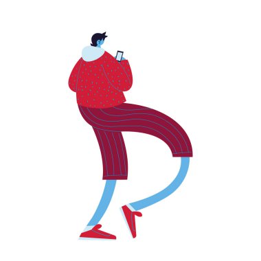 Akıllı telefon vektör tasarımlı adam karikatürü