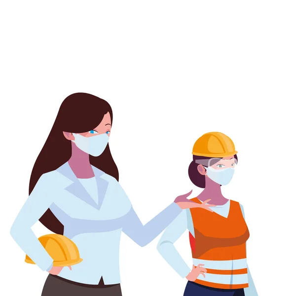 顔のマスクをした工業女性労働者 — ストックベクタ