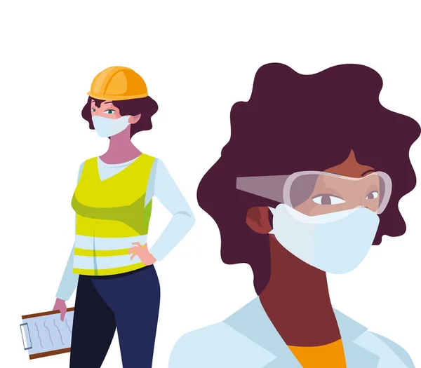 戴口罩的工业女工 — 图库矢量图片