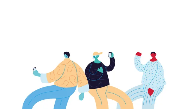 Homens desenhos animados com design de vetor de smartphones — Vetor de Stock