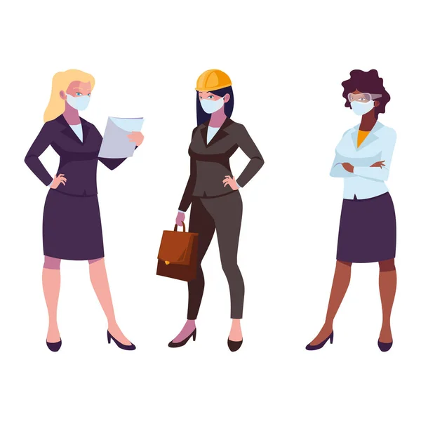 Arcmaszkot viselő női ipari dolgozók — Stock Vector
