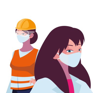 Yüz maskeli endüstriyel kadın işçiler