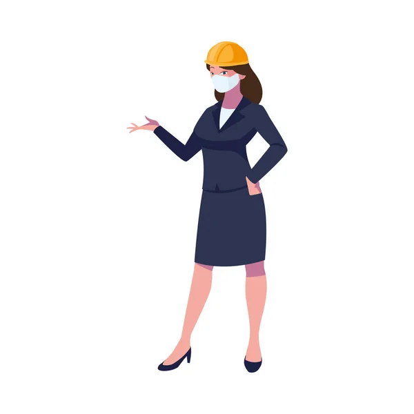 Mujer trabajadora industrial que usa mascarilla — Vector de stock