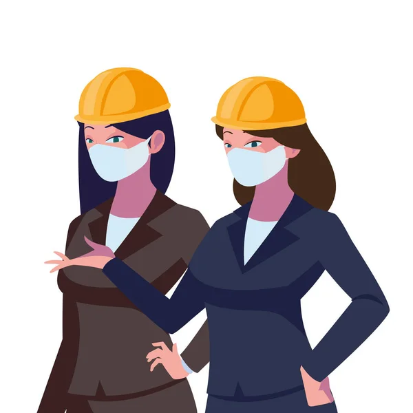 Trabajadoras industriales con máscaras faciales — Archivo Imágenes Vectoriales