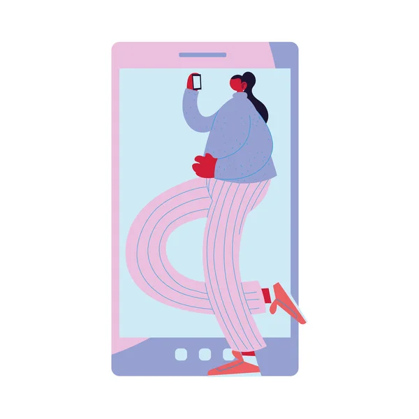 Cartone animato donna con design vettoriale smartphone — Vettoriale Stock