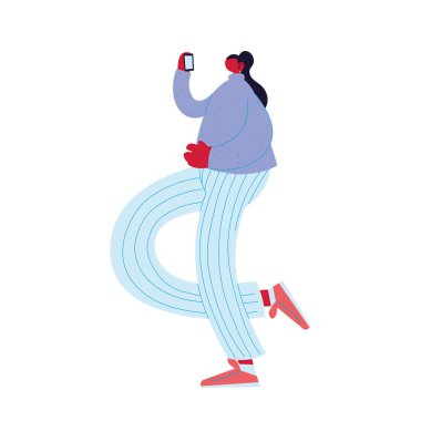 Akıllı telefon vektör tasarımlı kadın karikatürü