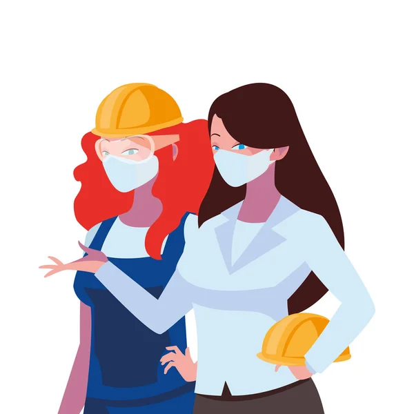 Ipari női munkavállalók arcmaszkkal — Stock Vector