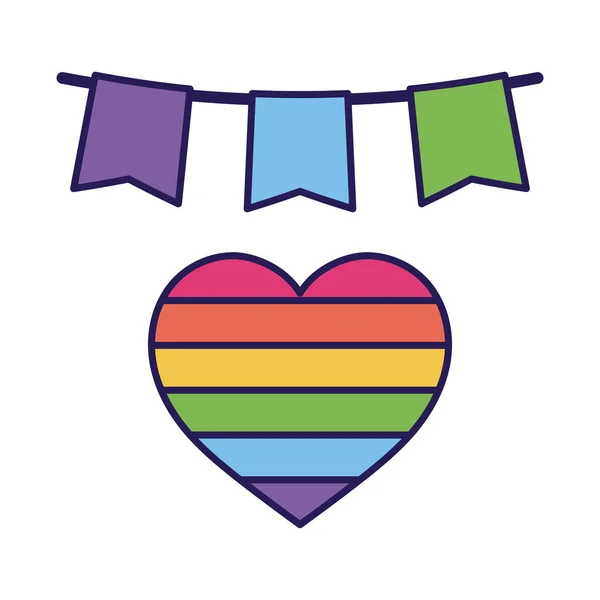 Lgtbi coração e banner pennant preenchimento estilo ícone vetor design — Vetor de Stock