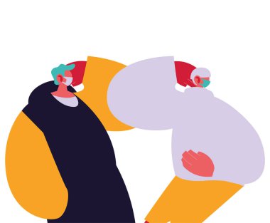 Maskeli ve giysi vektör tasarımlı şehir adamı çizgi filmleri.