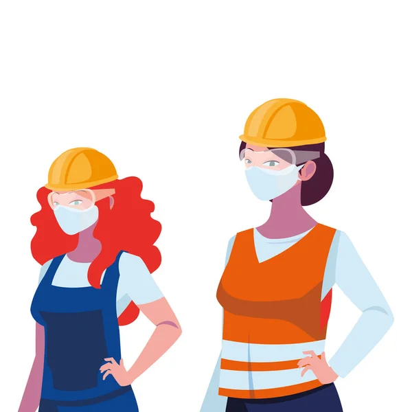 Mulheres trabalhadoras industriais com máscaras faciais —  Vetores de Stock