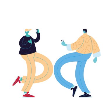 Akıllı telefon vektör tasarımlı erkek karikatürleri