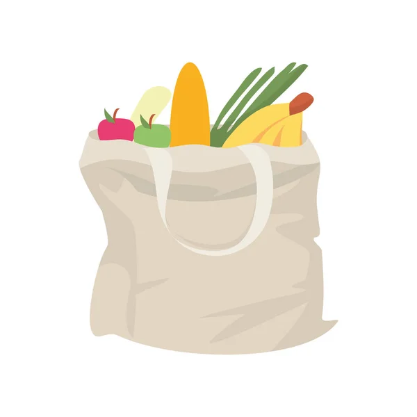 Bolsa de compras con frutas y verduras sobre fondo blanco — Vector de stock