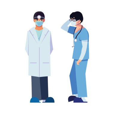 Üniformalı ve maskeli erkek doktorlar vektör tasarımı