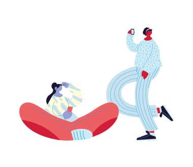 Akıllı telefon vektör tasarımlı kadın çizgi filmleri