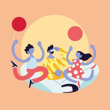 Baba oğul ve kız karikatür balon vektör tasarımı