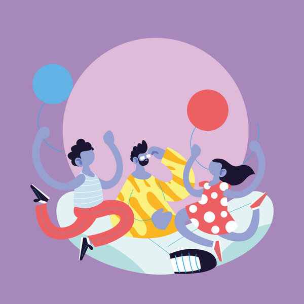Father son and daughter cartoon with balloons vector design