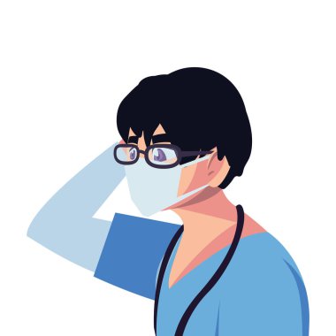 Üniformalı ve maskeli bir doktor.
