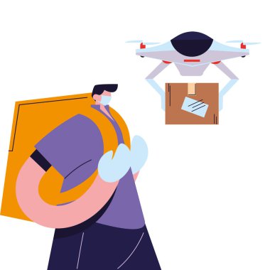 Eldivenli, maskeli ve dronlu adam