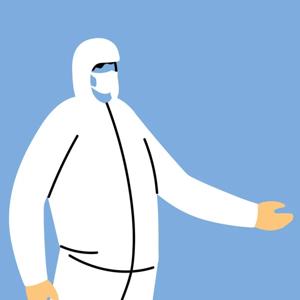 Hombre en traje de protección, ropa de seguridad — Vector de stock