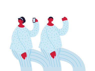 Akıllı telefon vektör tasarımlı kadın ve erkek çizgi filmi