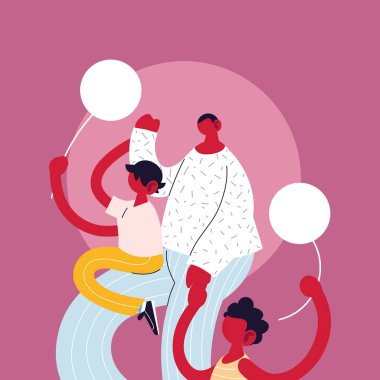 Baba ve oğulları balon vektör tasarımlı karikatürler.