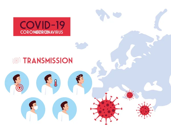 Передача чоловіків та карта світу з ковадлом 19 вірусів Векторний дизайн — стоковий вектор