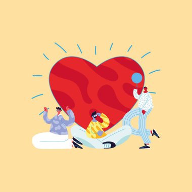 Erkekler kalp ve balon vektör tasarımlı karikatür avatarları