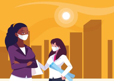 Maske vektör tasarımlı mimar ve inşaatçı kadın