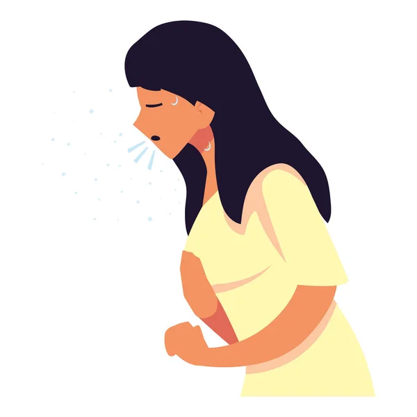 Mujer con tos seca sensación de enfermedad vector de diseño — Archivo Imágenes Vectoriales
