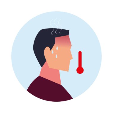 Acı çeken ve ateşi yüksek bir adam.