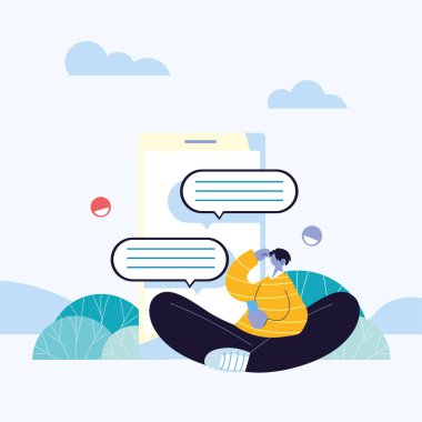 Akıllı telefon konuşmaları, sohbet balonu olan bir adam.