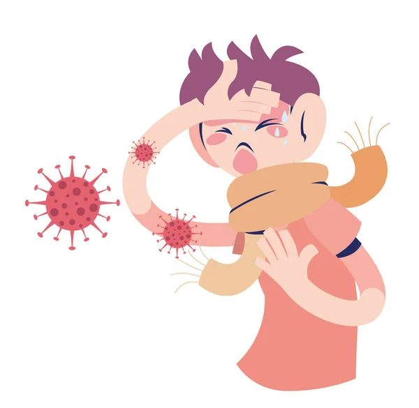Junger Mann mit Coronavirus-Symptomen — Stockvektor