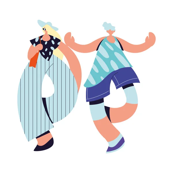 Міська жінка і чоловік мультфільм з випадковою тканиною Векторний дизайн — стоковий вектор