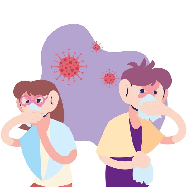 Pasangan muda dengan gejala virus - Stok Vektor