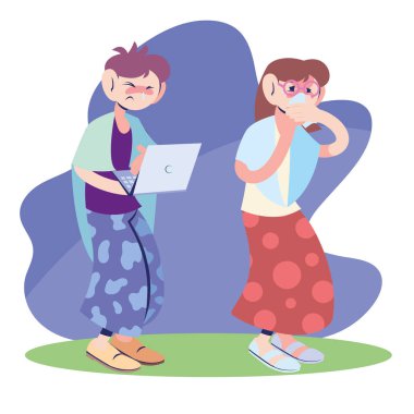 Bilgisayarda çalışan hasta çift.