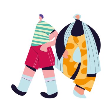 Sıradan giysi vektör tasarımlı şehir kadını ve erkek çizgi filmi