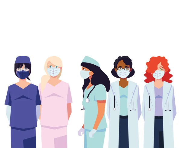 Женщины-врачи в форме и масках — стоковый вектор