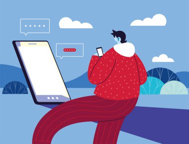 Akıllı telefon konuşmaları, sohbet balonu olan bir adam.