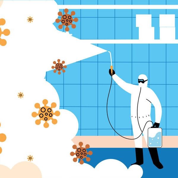 человек в костюме для дезинфекции промышленности
