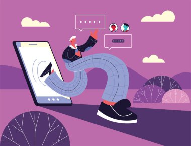 Akıllı telefon konuşmaları, sohbet balonu olan bir adam.