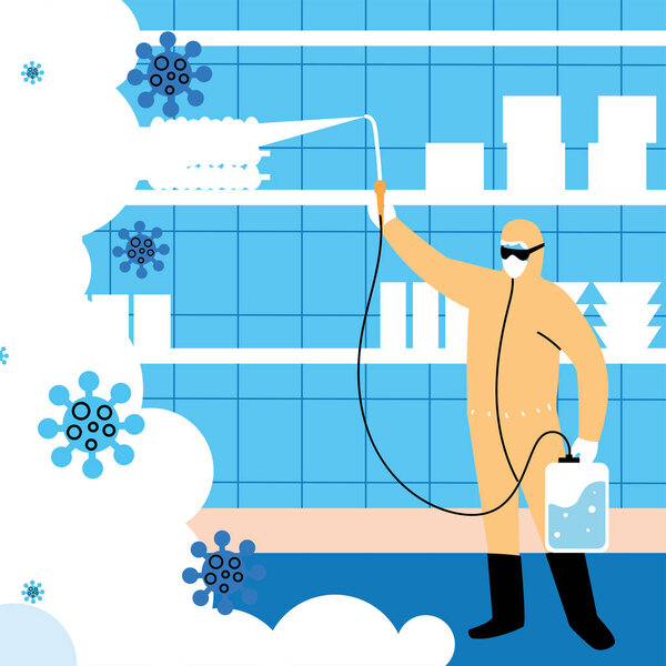 человек в костюме для дезинфекции промышленности
