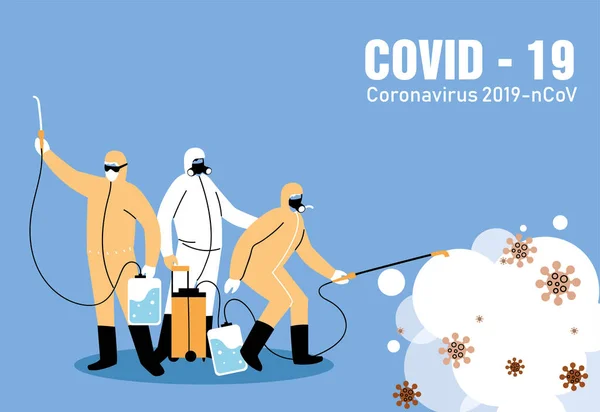 Personen mit Biosicherheitsanzug zur Desinfektion von Covid-19 — Stockvektor