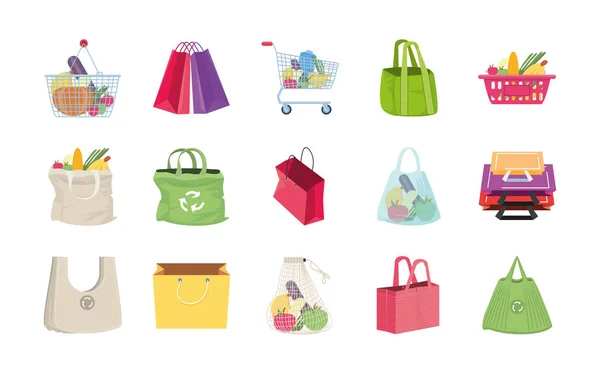 Set of icons shopping bags on white background — Stock Vector