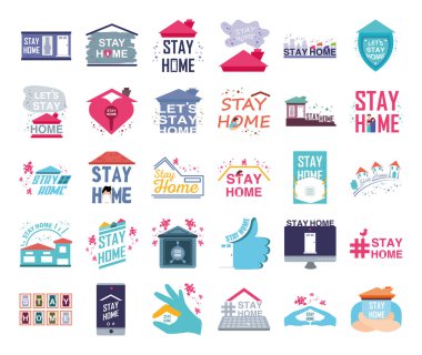 set of icons campaign stay at home, coronavirus prevention clipart